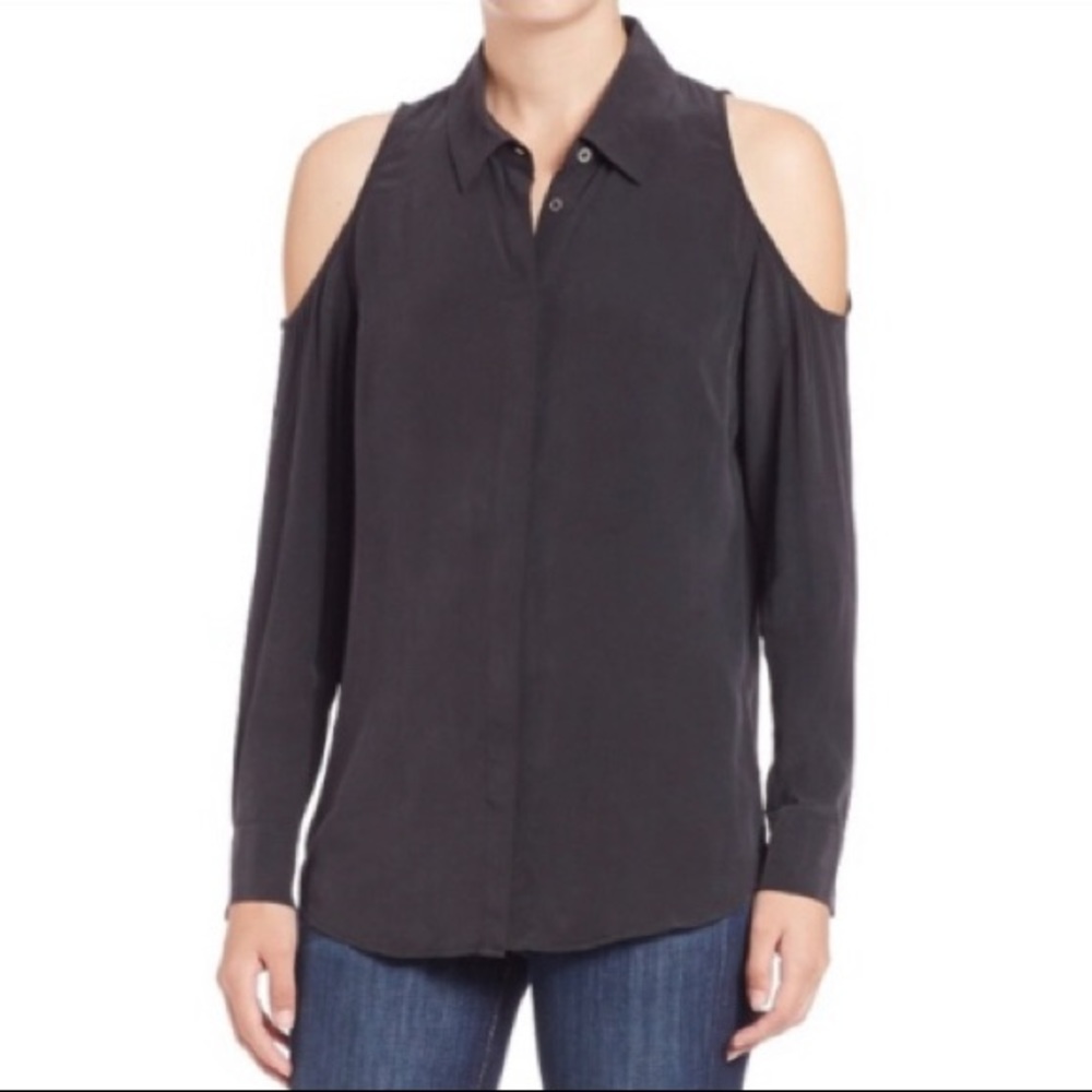 EQUIPMENT FEMME NIXIE BLACK 100% SILK BUTTON DOWN BLOUSE EUC SIZE L